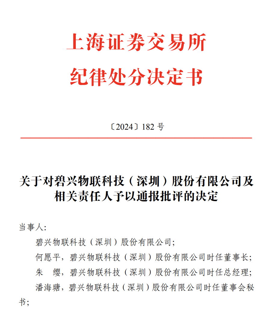 上交所对科创板上市项目违规事项开出 2 张罚单，碧兴科技及多位时任高管被纪律处分