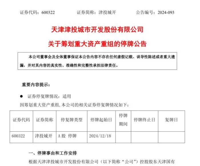 _主营业务拟变更！津投城开宣布筹划重大资产重组 股票今起停牌_主营业务拟变更！津投城开宣布筹划重大资产重组 股票今起停牌