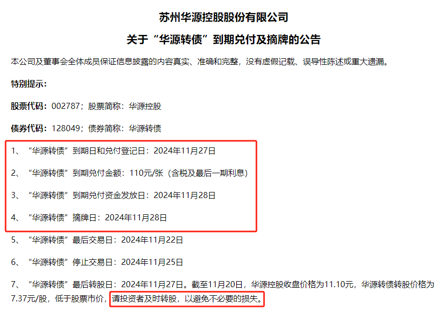 华源转债面临到期兑付，不转股或亏26.63%要注意风险