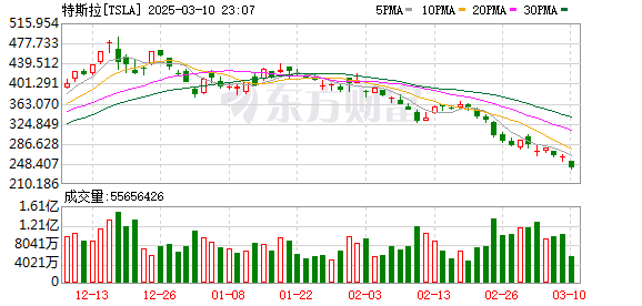 特斯拉股价腰斩至244.2美元，全球市场销量下滑，市值蒸发35%