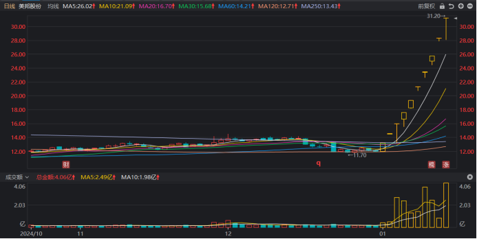 美邦股份10连板涨停，年内涨幅159.4%领跑A股市场